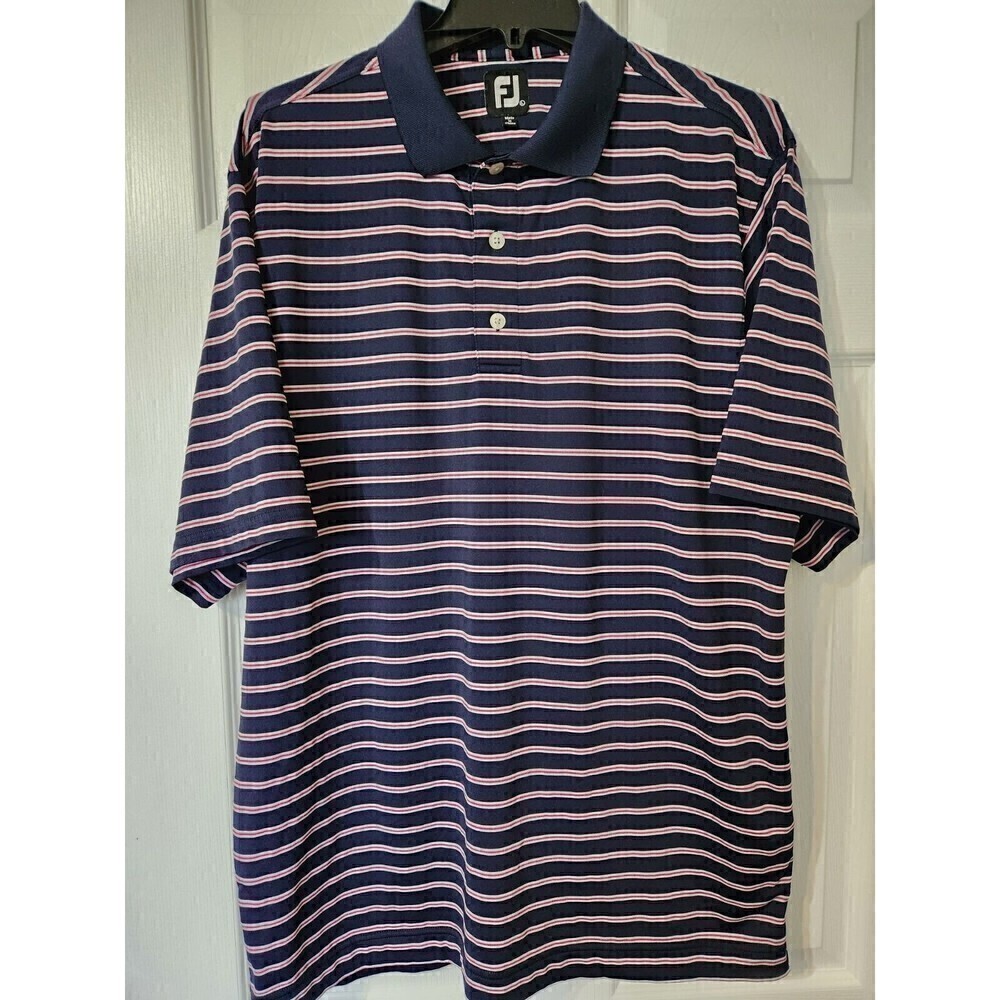 Footjoy Stretch Lisle Pinstripe Men Sz L Navy w pink/white Stripe EUC - Picture 1 of 5